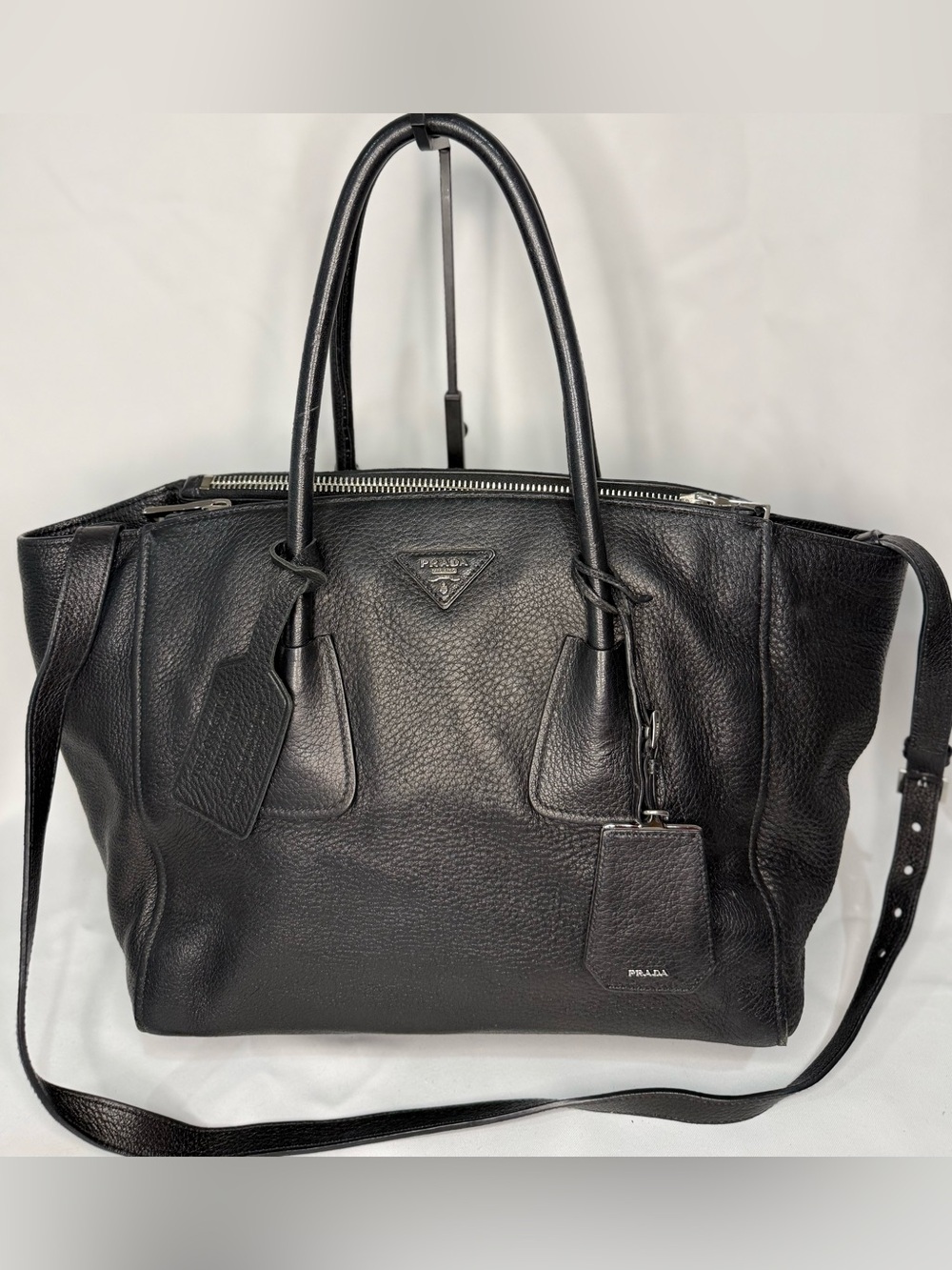Prada Black Leather Twin Pocket Tote